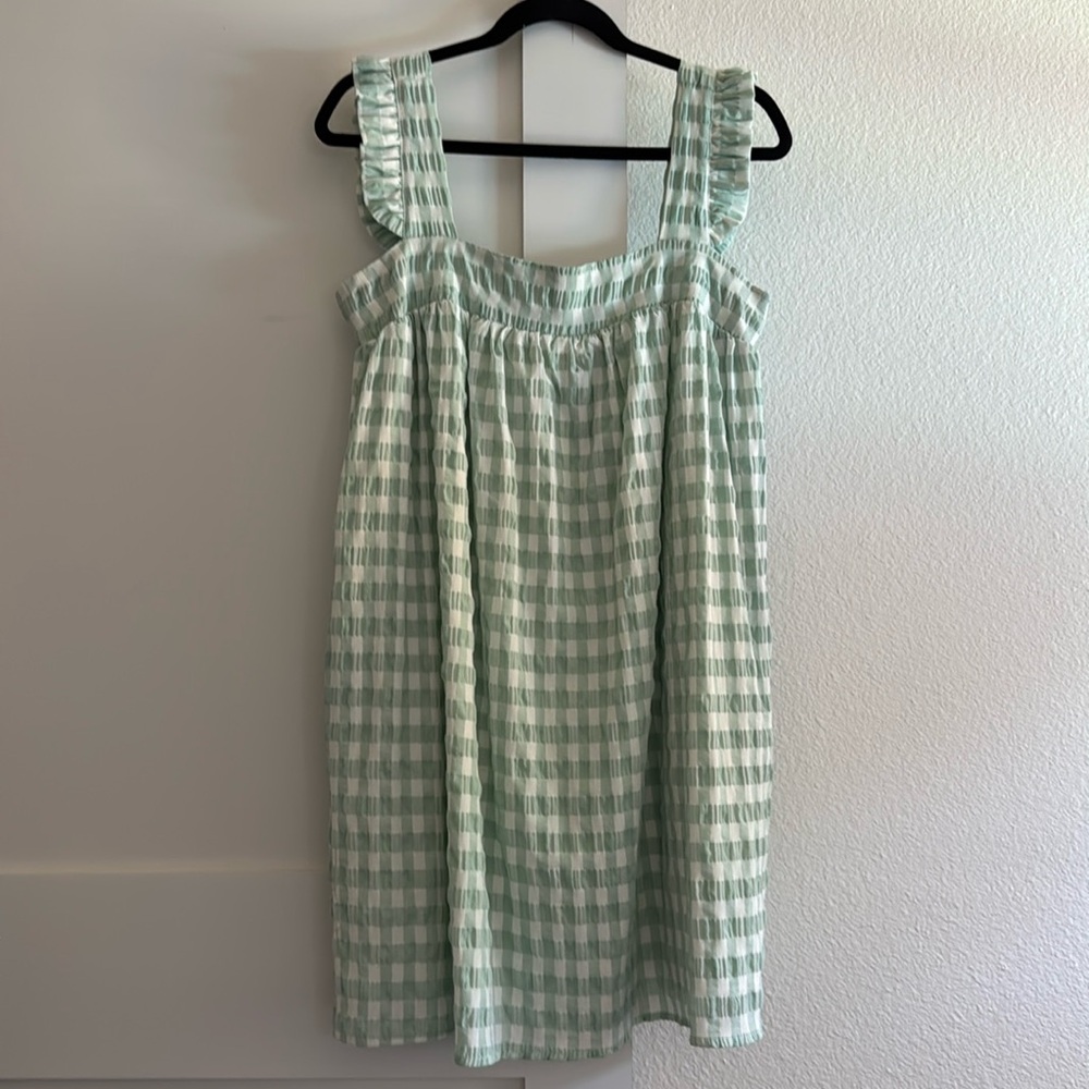 STORIA Sage Green Gingham Print Check Dress Large